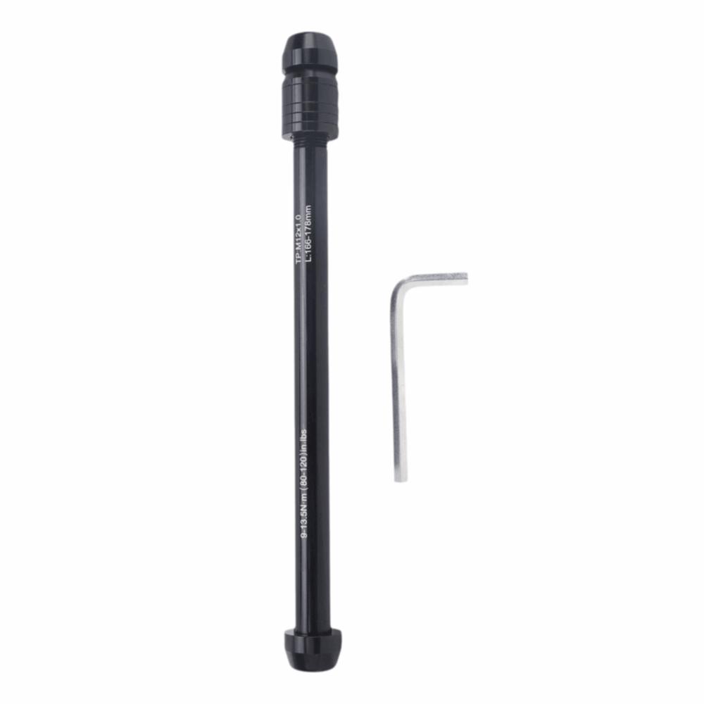 M12x1.0/1.5/1.75 Bicycle Thru Axle Aluminum Alloy with Wrench Thru Axle Adapter Black Trainer Thru Axle Skewer