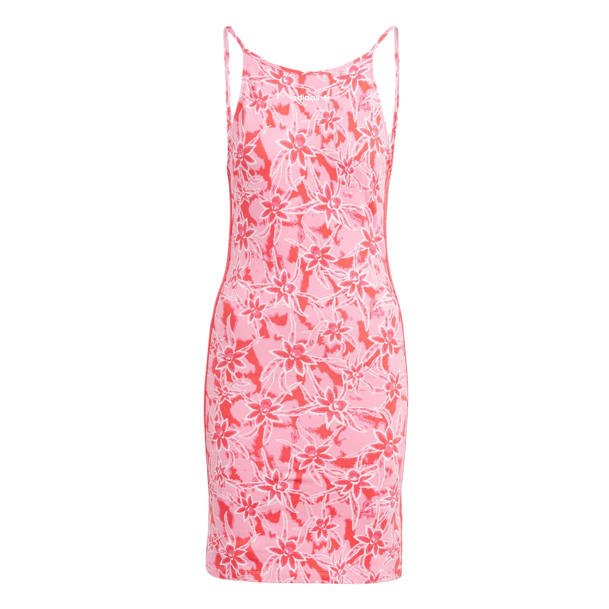 

Adidas Оригинальное обтягивающее платье с принтом логотипа, без рукавов, платье без спинки, женские платья, прозрачно-розовое IU0647 S