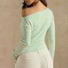 Women's Striped Off-Shoulder Long Sleeve T-Shirt - Casual Fashion Top