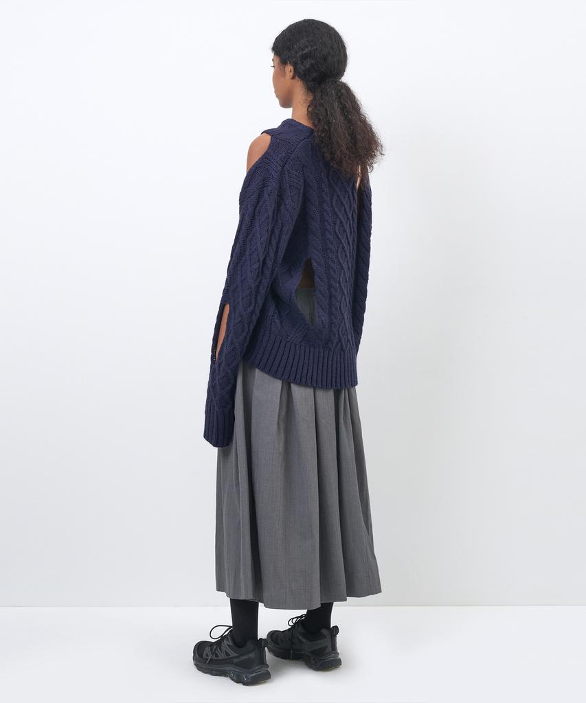 PARTIMENTO WOMEN Heavy Cutout Cable Knit Crew Neck_Navy