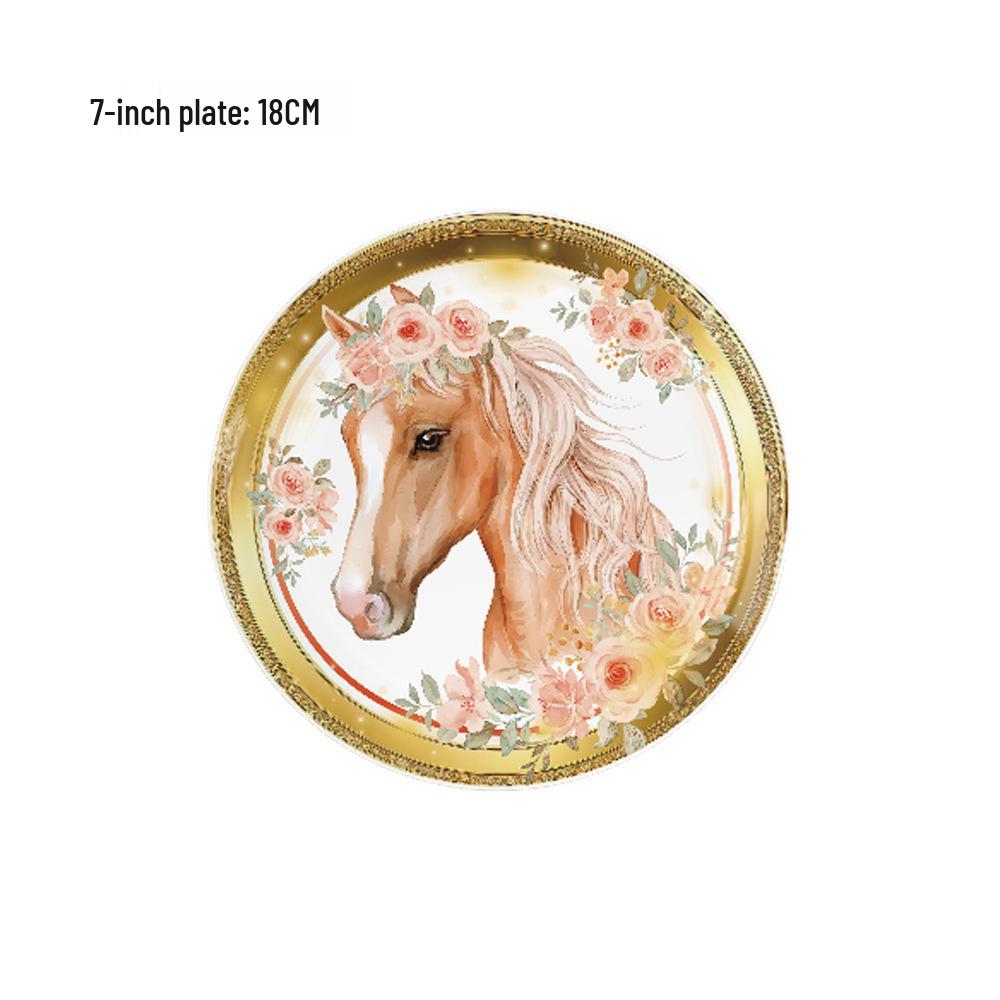 Western Cowboy Horse Racing Theme Birthday Party Decorations: Disposable Plates, Cups, Tablecloth, and Banners for Girls
