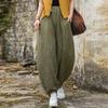 Johnature Women Vintage Bloomers Pants Elastic Waist Solid Color Spring Loose Cotton Ramie Women Patchwork Long Pants