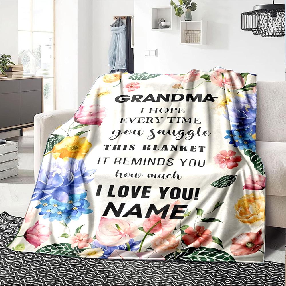Floral Blanket For Grandma With Love Message Cozy Customizable Blanket Customize Your Name Soft Warm Cozy Great For Sofa Couch Office Bed Picnics