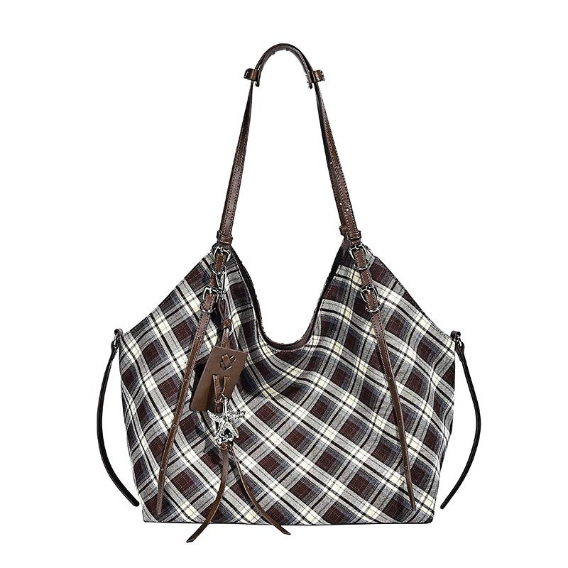 Retro Plaid Relaxed Large-Capacity Tote Bag for Women 2025 Fashion New Casual Commuting Shoulder Underarm Bag