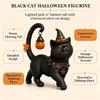 Standing Halloween Cats Decoration, Dark Figure with Pointed Hat and Aged-Look Finish for Entryway, Shelf, Office, or Desk Arrangement