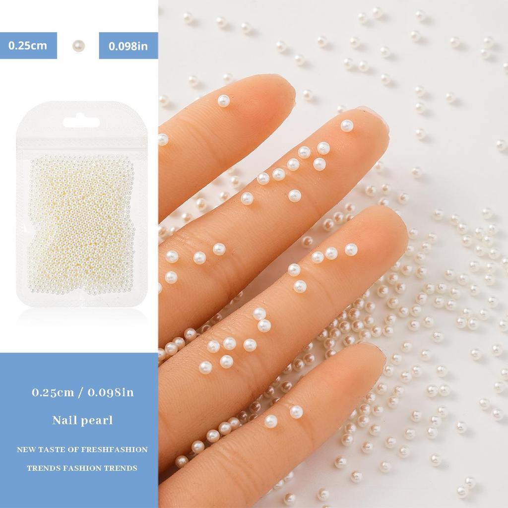 3D High-Gloss Beige Round Nail Art Pearls - No Hole, Multiple Sizes, Non-Peeling