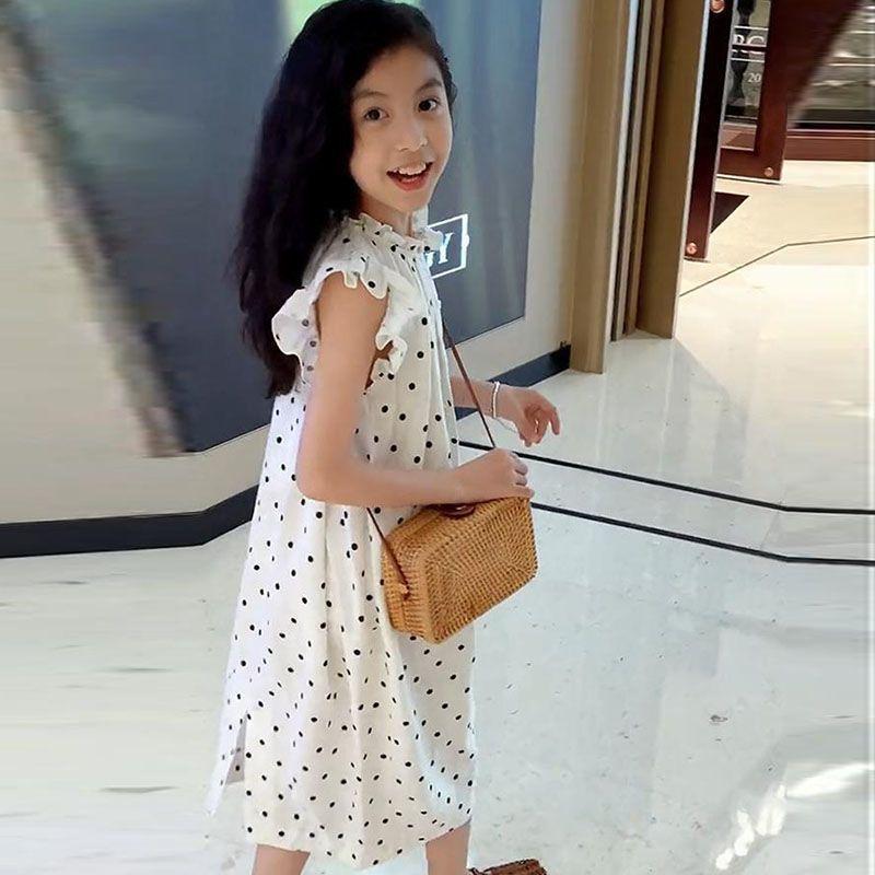 Girls Summer Polka Dot Princess Dress Cute Flutter Sleeve Party Gown For Kids