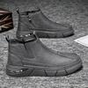 New Solid Color Round Headed Mid Zip Quality Men's Boots Casual Fashionable Versatile Men's Flat Bottomed Workwear Boots