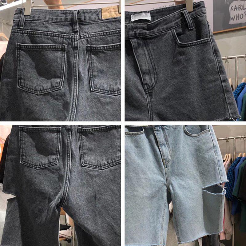 Women's High Waist Ripped Denim Shorts - Slimming Five-Point Style for 2024