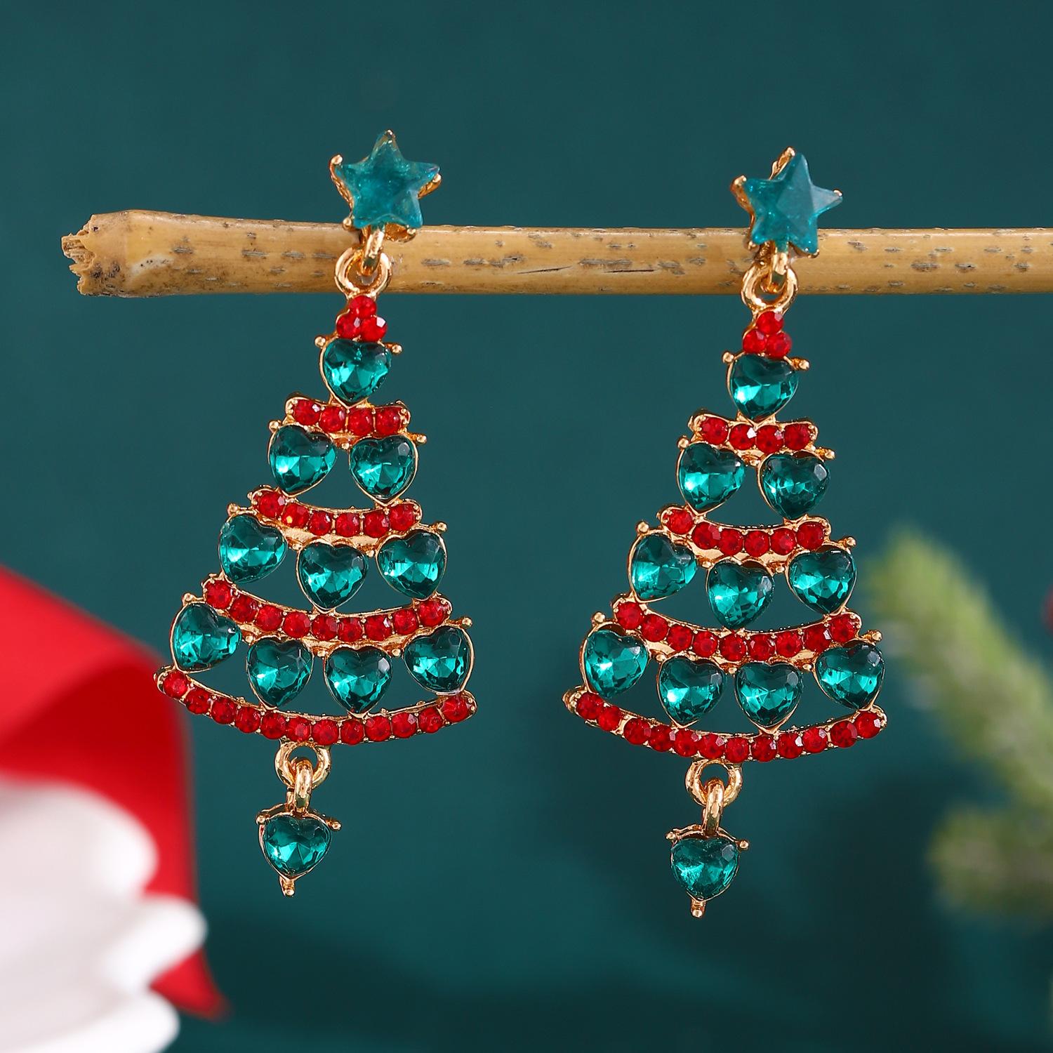 

Sparkling Zircon Christmas Tree Stud Earrings for Women Colorful Rhinestone Snowflake Hat Boot Asymmetric Earring Xmas Jewelry