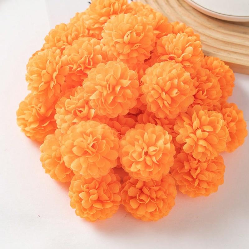 6 Stück Packung Ringelblumenköpfe Großhandel, Orange Künstliche Blumenköpfe Seide Falsche Blumenköpfe, Kugel Chrysanthemen Großhandel Mini Blumenköpfe