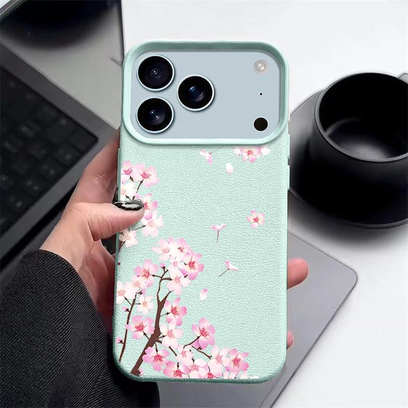 

Чохол Для iPhone 17 Pro Max Рожевий Квіти Персика Квітковий Візерунок Шкіряна Текстура Силіконовий Чохол Для iPhone 16 Pro Max 15 14 13 12 11 Air 16E iPhone 13 Pro Max синій