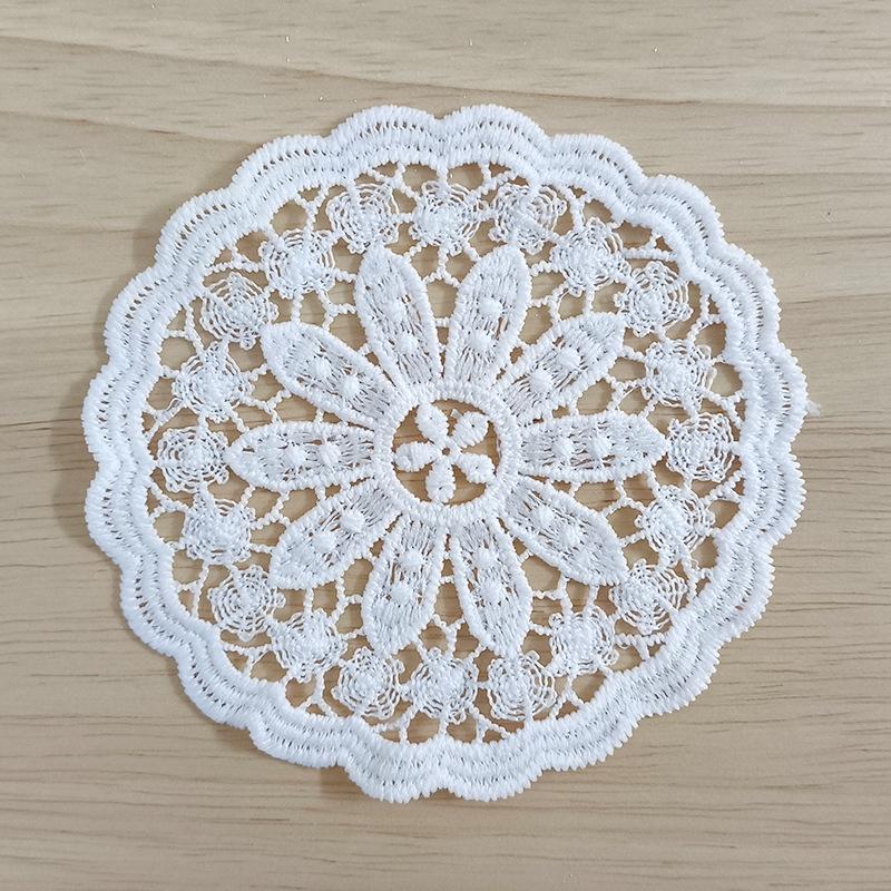 White Vintage Water-soluble Lace Small Coaster Cloth Sticker Clothes Decoration Patch Sticker DIY Hollow Embroidery Fabric Patch Accessories