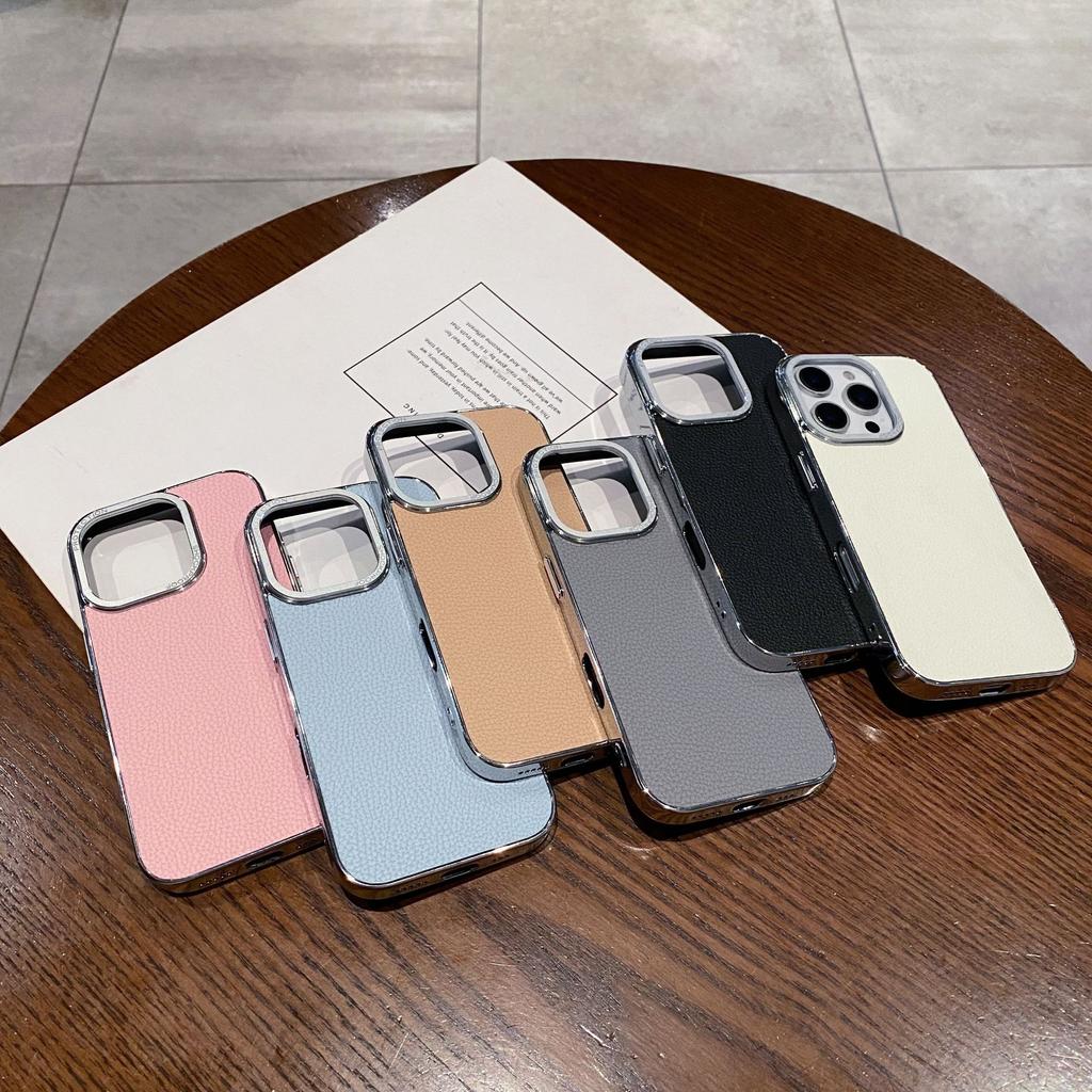 Electroplating Lychee Pattern Suitable for IPhone 16 Mobile Phone Case Apple 15 Large Hole Anti Fall 14 ProMax Full Inclusive Protective Case