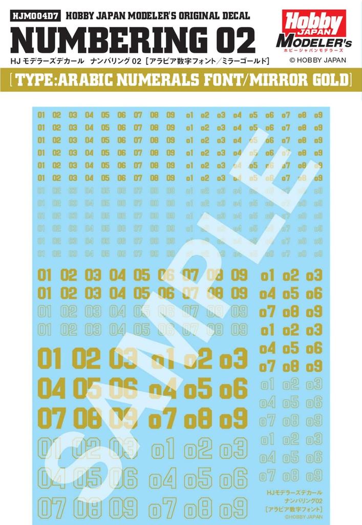 Hobby Japan HJ Modelers Decal Numbering 02 Mirror Gold Plastic Model Decal HJM004D7