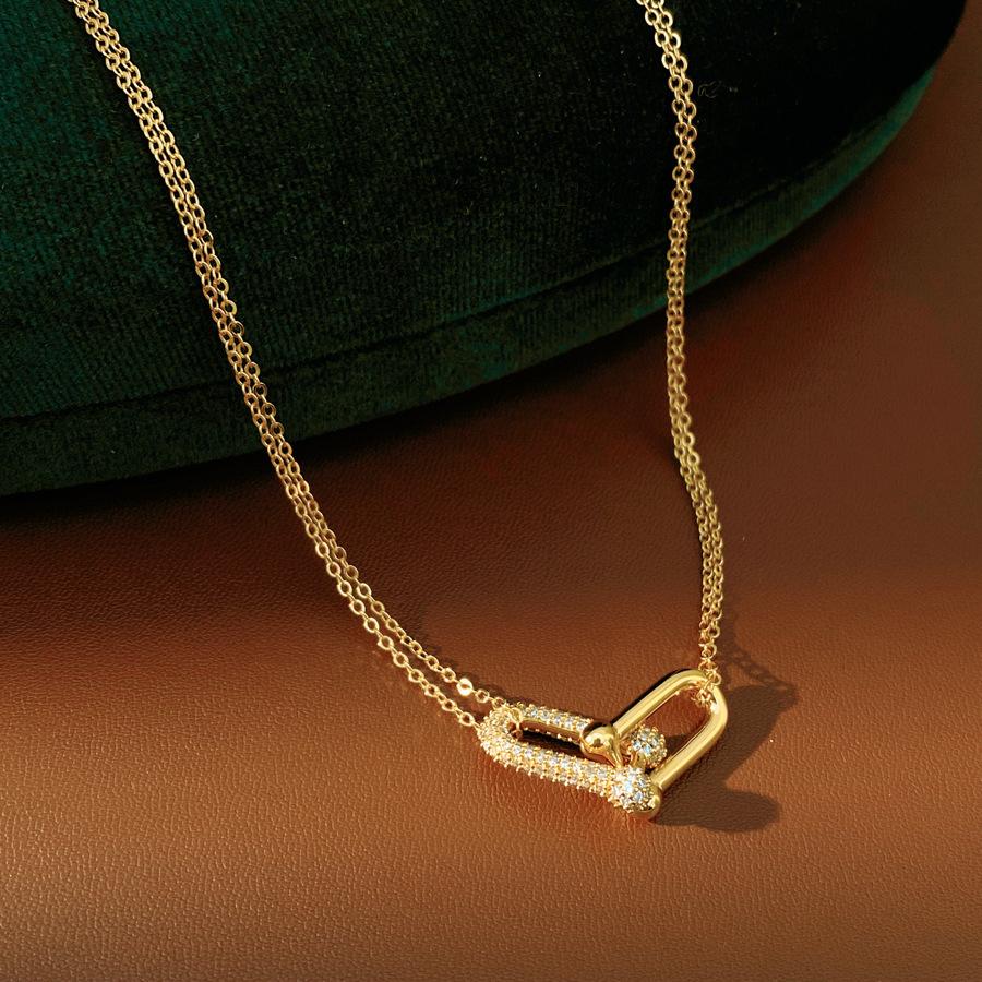 Collana Ellittica Vuota e Scorrevole in Zircone - Lussuosa, Stile Minimalista, Bracciale Raffinato, Di Fascia Alta, Alla Moda.