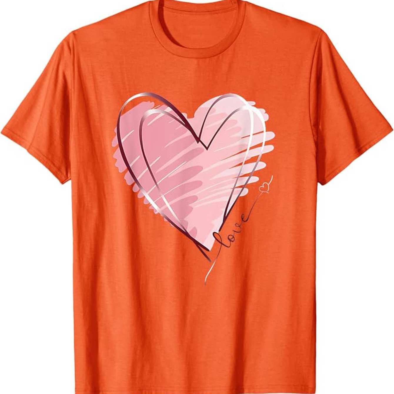 

Pink Watercolroful Heart Graphic Tee Men Valentine Love Print Casual Cotton Short Sleeve T-Shirt Daily Gift 4XL