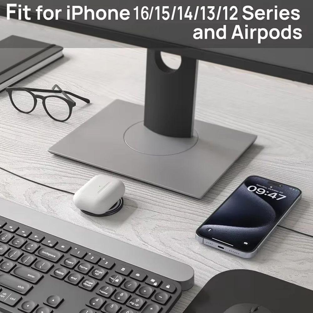 15W Magnetic Wireless Charger for iPhone - Aluminum Alloy Fast Charging Station with USB C Multi-Port Compatible Flash Charger for Apple Watch