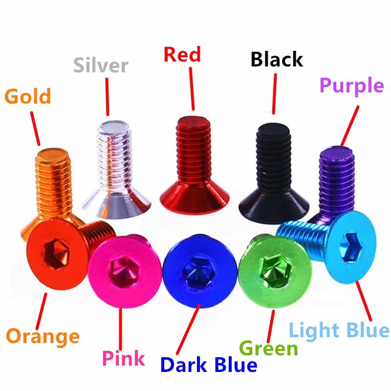 5pcs M3 M3.5 M4 M5 M6 Aluminum Allen Screws Colourful Flat Hex Socket Countersunk Head Screws Bolts Anodized 10 Colors