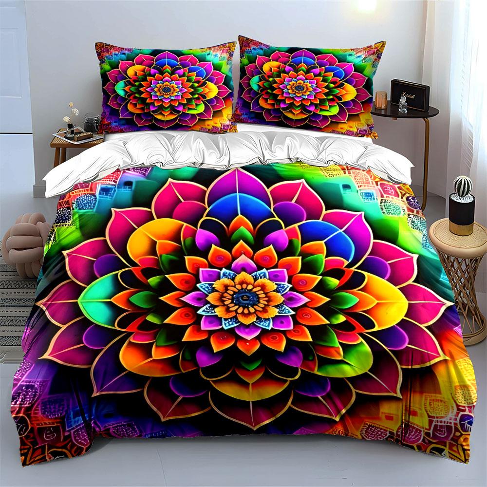 Colorful Mandala Three-Piece Set Decor Multiple Sizes Kid'S And Adults' Bedroom Exquisite 3Pc Bedding Set, Gift