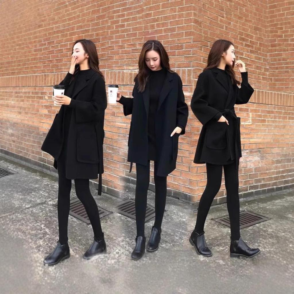 Hepburn Style Women's Loose Mid-Length Wool Coat for Autumn and Winter