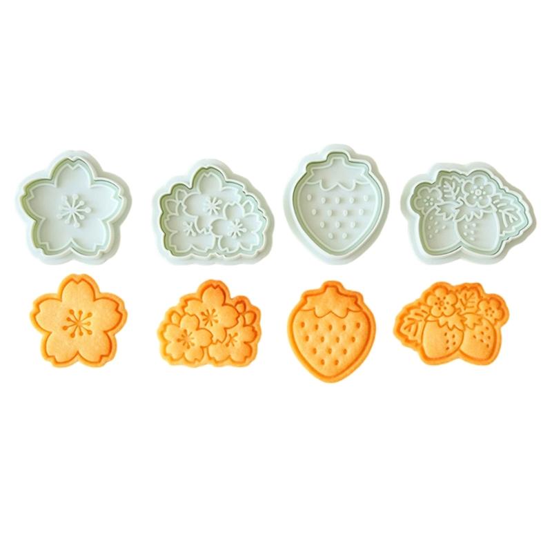 Flower Strawberries Cookie Cutter Pressable Biscuit Molds Plastic Cookie Stamps DIY Cake Bakings Tool Easy to Clean