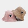 Thick Plush Bucket Hat for Woman Windproof Heart Patchwork Design Bucket Hat Adult Teens Winter Keep Warm Fisherman Cap