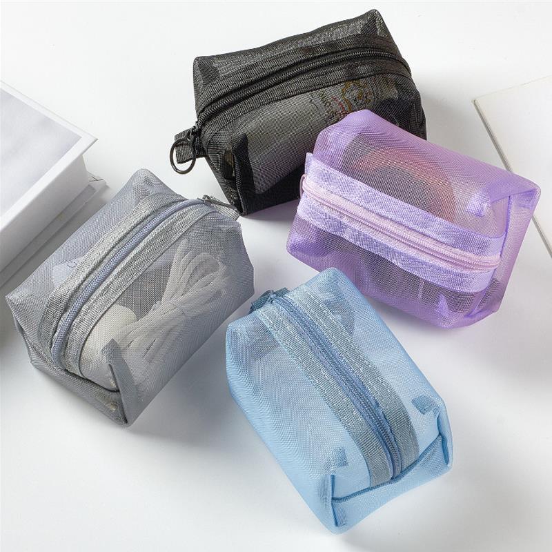 Large Capacity Key Bags Transparent Cosmetic Bag Square Mesh Storage Pouch Mini Zipper Coin Purse Mini Wash Bag Stationery Case
