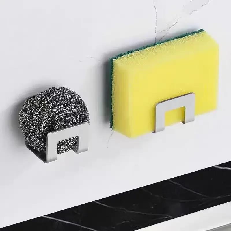 Metal Self Adhesive Hook Sink Sponge Storage Holder Kitchen Holder Stainless Steel Sink Lid Dish Rack Kitchen Wire Rag Organizer Cup Holders 5