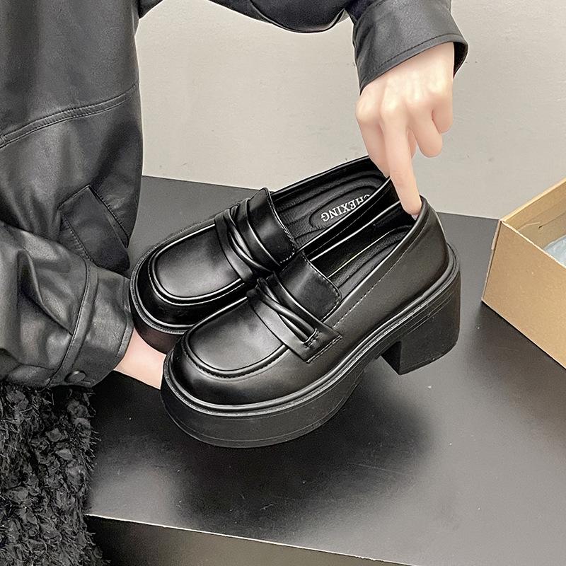 Fashion versatile loafers women's summer new comfortable thick-soled non-slip heightening small leather shoes