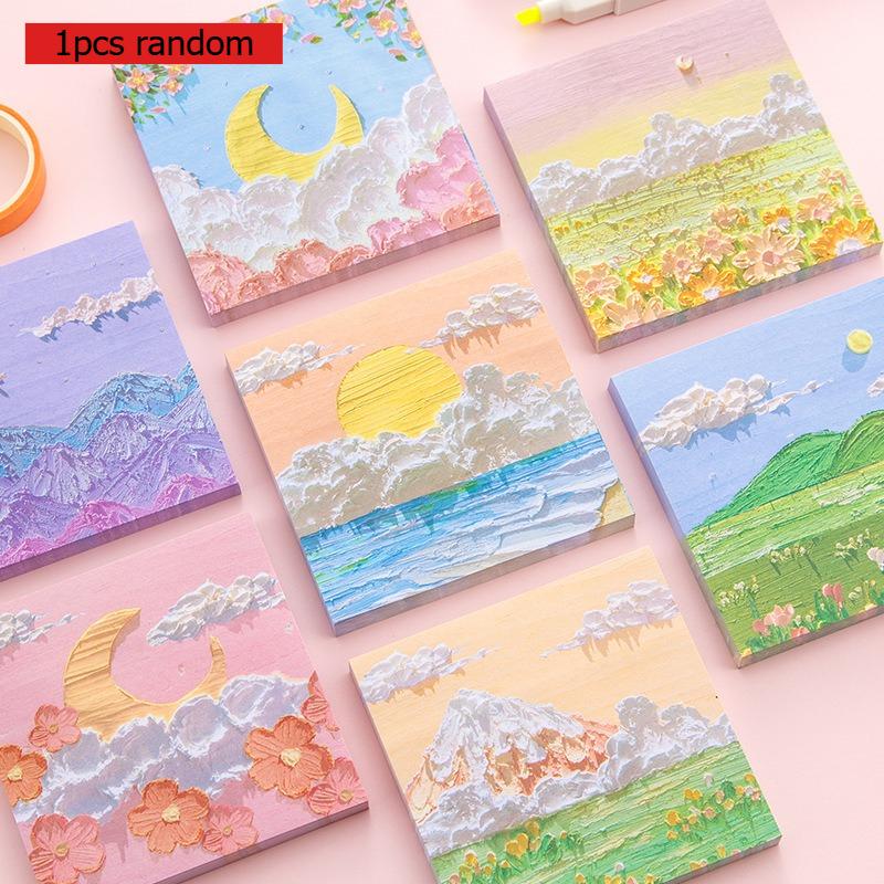 

Kawai Memo Pad Landscape Oil Painting Three Dimensional Sticky Hand Note Paper Sticky Japanese Note Book Kawaii School Supplies