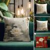 Golden Lotus Luxury Cushion Cover Natural Linen Pillow Case DoubleSided Print Decorative Sofa Pillowcase Home Decor Gift