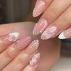 Le Fan Meijia 3D French Almond Pearl Flower Wearable Short False Nails