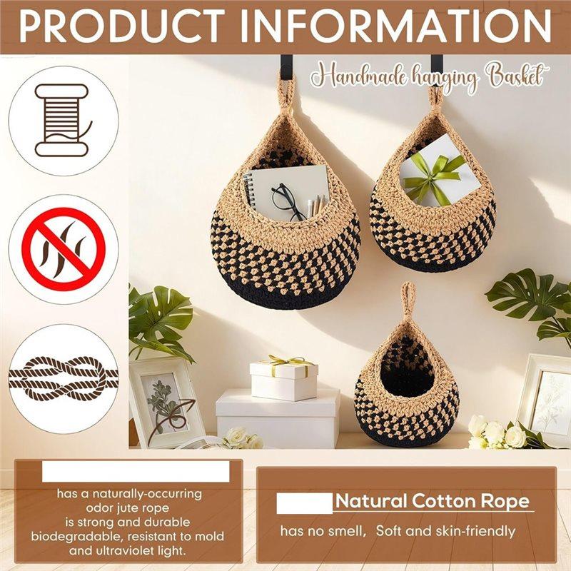 ABBP-Boho Decor Hanging Wall Baskets Set For Kitchen 3 Pcs Teardrop Baskets With Hooks Storage Fruit Onion Vegetable Potato