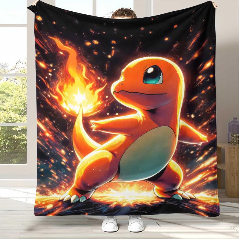 Charizard Charmander Pokemon Flannel Blanket,Ultra Soft Warm Plush Throw for Home Bedroom Bed Sofa Cover Office Camping Picnic