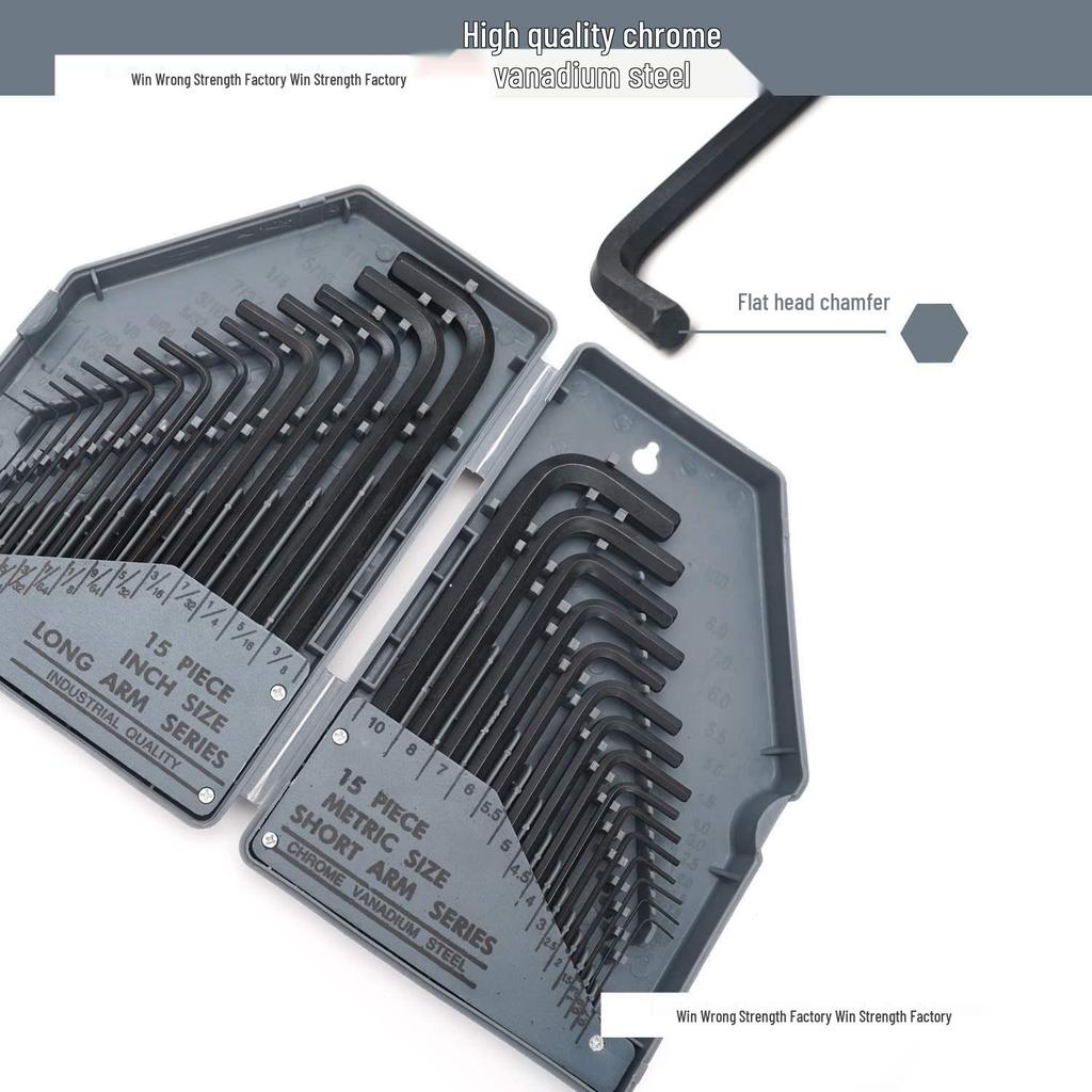 30PC Metric & Imperial Extra Long Blackened Hex Key Wrench Set with Extension Bar