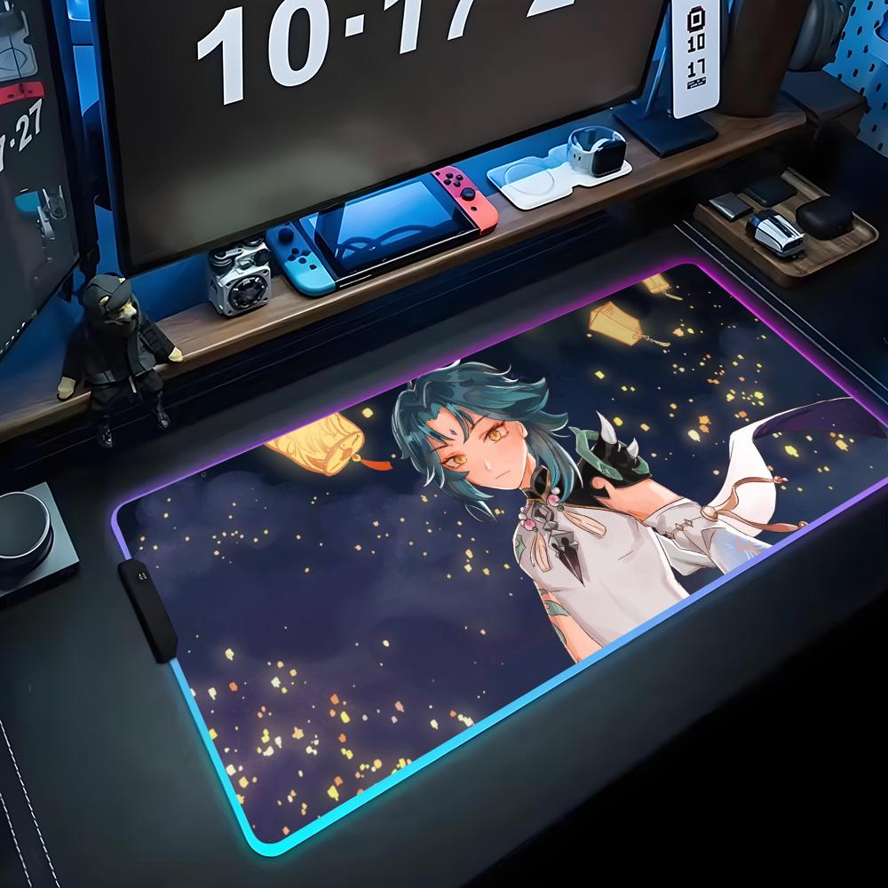 

genshin xiao Коврик для мыши RGB Игровой коврик для мыши Большой светодиодный коврик Настольный коврик для ПК Светящийся коврик для мыши Большие коврики для клавиатуры Настольный ковер с подсветкой RGB600x300x3mm