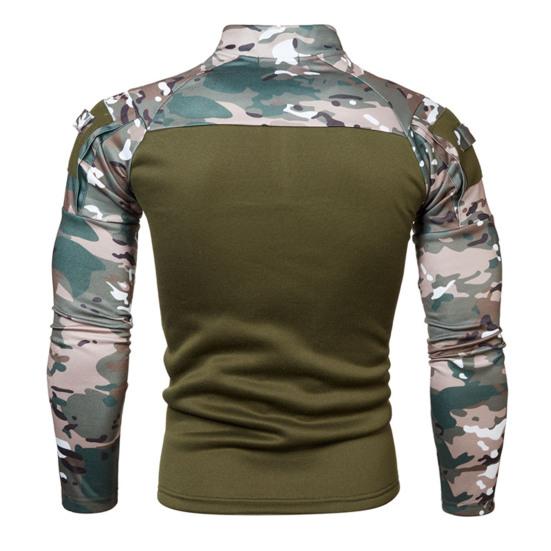 Men Fall Sweatshirt Patchwork Long Sleeves Camouflage Print Hip Hop Zipper Stand Collar Slim Fit Warm Wear-resistant Men Autumn Tops for Sports