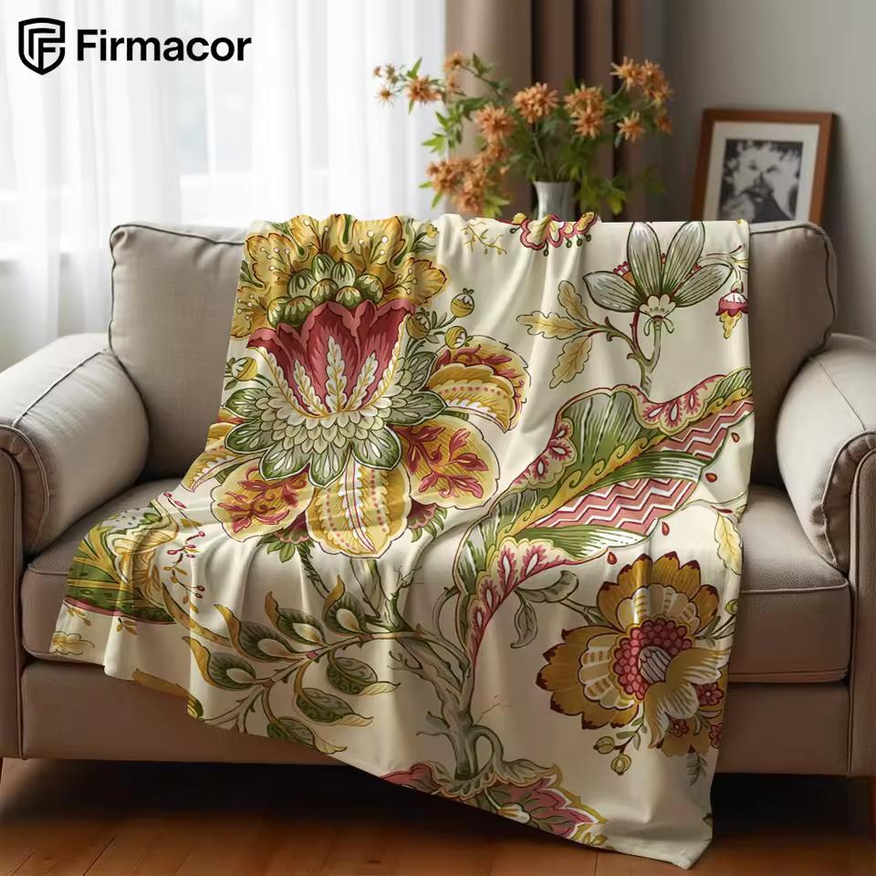 Vintage Jacobean Cartoon Anime Print Flannel Blanket Soft Warm Throw for Kids Bedroom Sofa Bed Christmas Office Car