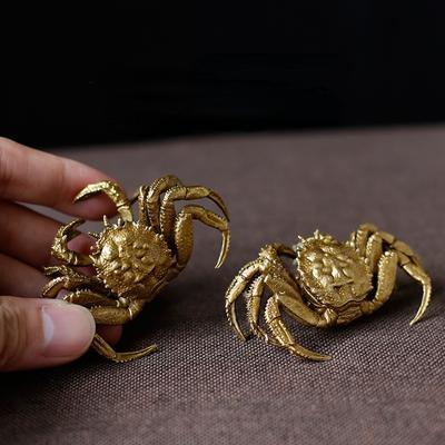 Antike Bronze Kleine Krabbe Statue Teetier-Ornament Reines Messing Massivtier Miniaturfigur Dekoration