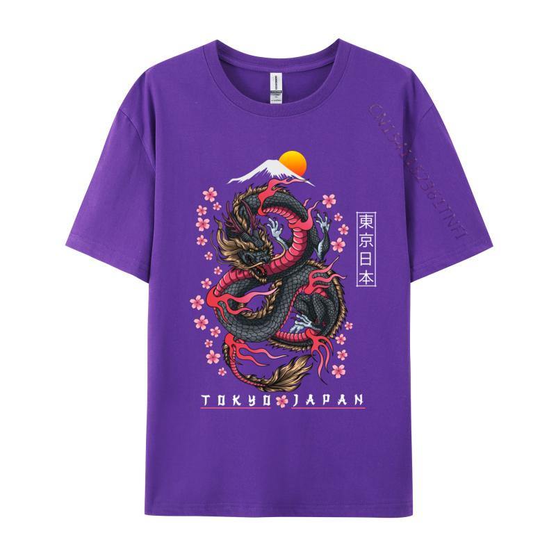 Japanese Aesthetic Dragon Tokyo Japan Unisexga Europe T Shirts Slim Fit Printed Pure Cotton Crew Neck Unisex Tops Shirt