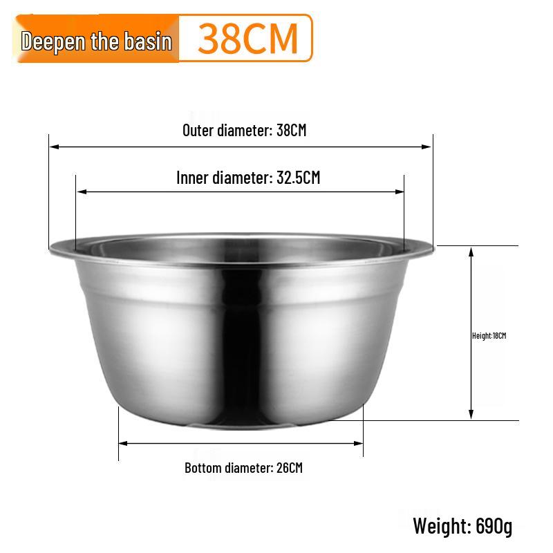 Extra Large Non-Slip Stainless Steel Bowl for Vegetables, Dough Kneading, and Laundry