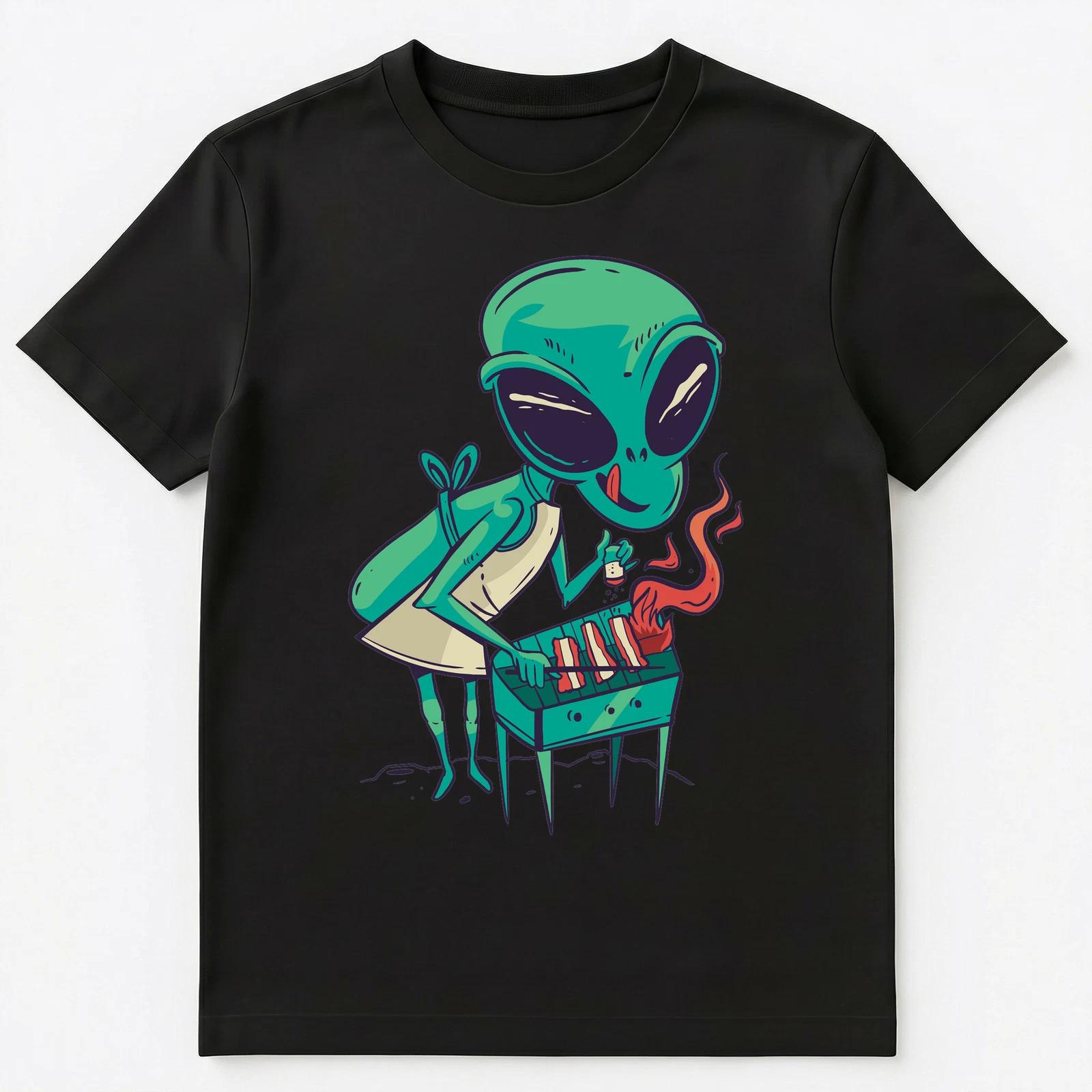 Alien Cooking Barbecue Grill Graphic Unisex T-Shirt S