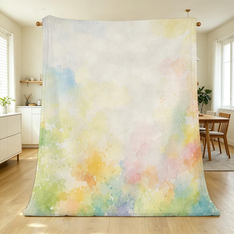 Cozy Soft Watercolor Flannel Throw Blanket – No Shedding, Skin-Friendly, Warm for Home TV Nights, Christmas & Halloween Use