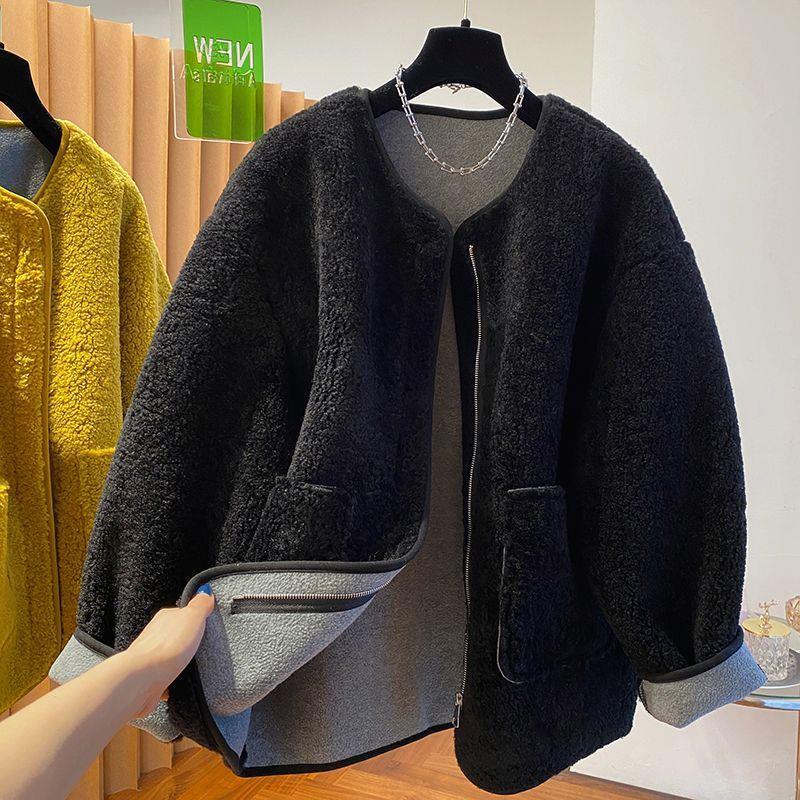 Women's Winter 2025 Soft Yellow Lambswool Coat - Loose, Thick, and Fluffy