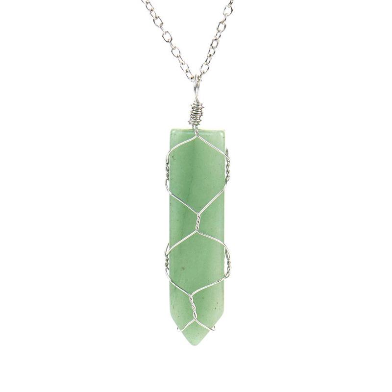 Handmade Sword-Shaped Amethyst Agate Crystal Mesh Bag Pendant Necklace