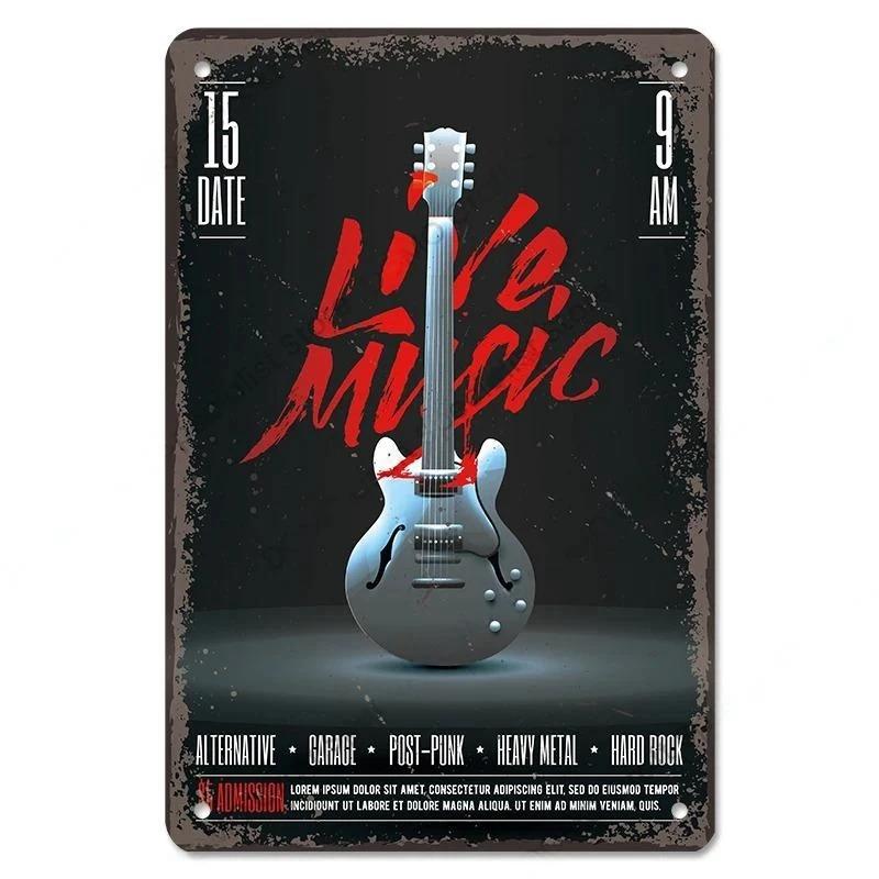 Rock Guitar Vintage Tin Sign Music Poster Wall Plaque Retro Tinplate Crafts Decor for Bar Garage Club Night Rock Party