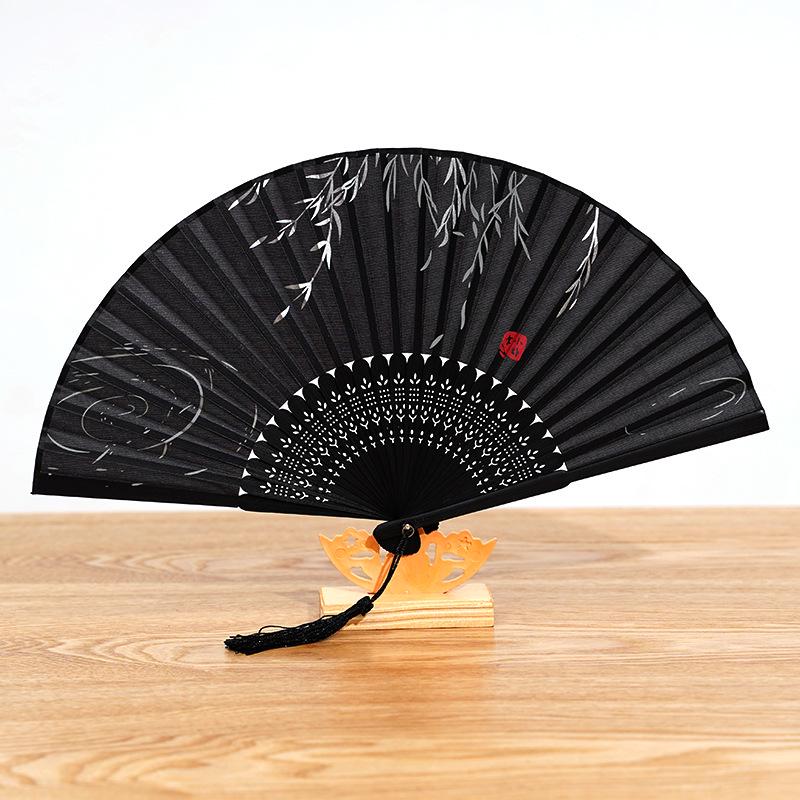 Bamboo Folding Fan, Green Smile Design, Women’s Elegant Dance Fan, Perfect Student Gift