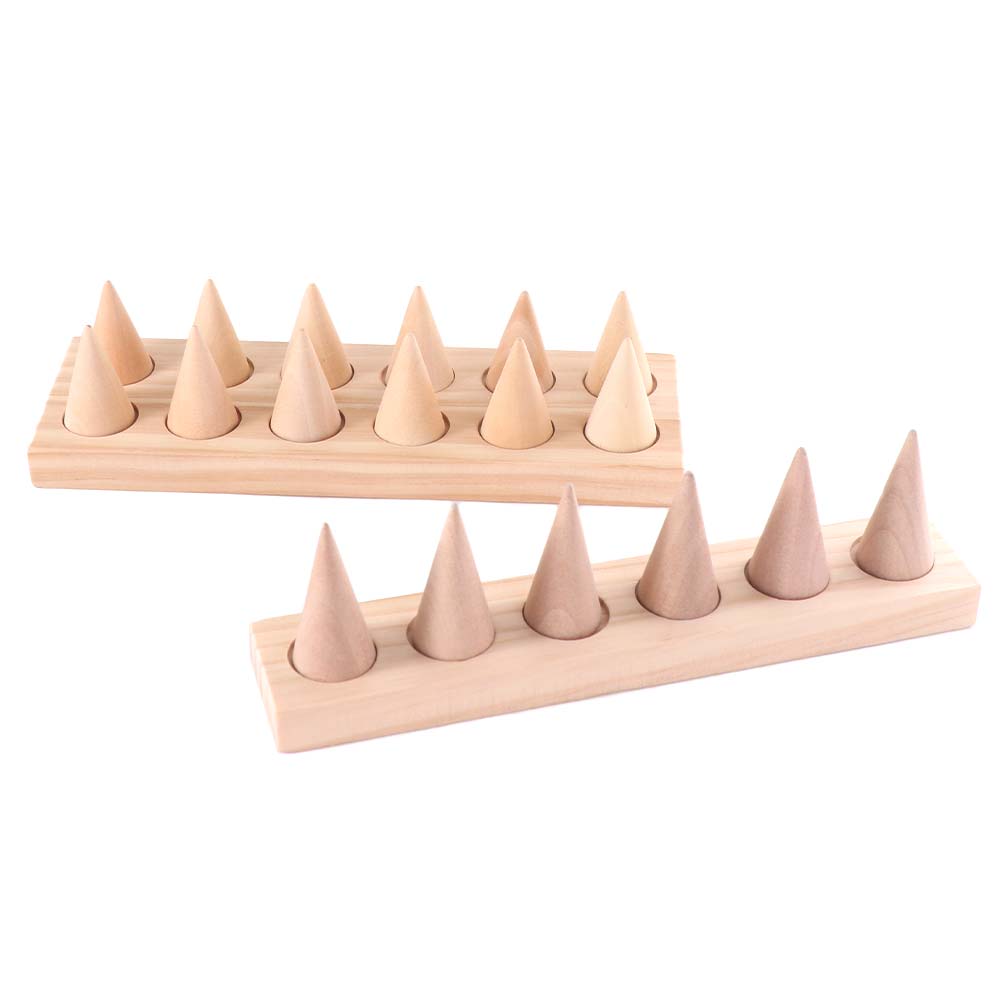Retro Finger Rings Holder Decorative Ring Storage Rack Wood Cone Ring Display Stand  Key