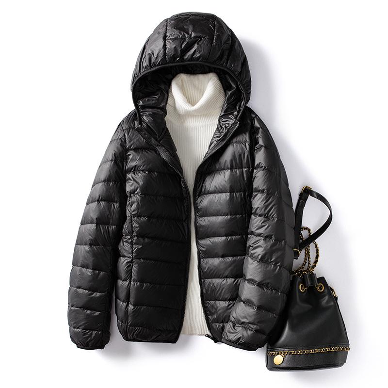 2026 Autumn/Winter Women's Plus Size Korean Slim Fit Lightweight Down Hooded Jacket